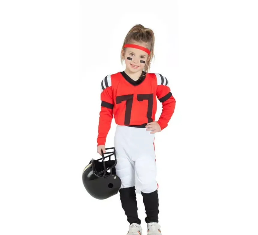 Costume da giocatore di rugby bianco e rosso per bambina