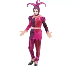 Costume da giullare assassino viola con cappello per uomo