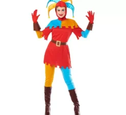 Costume da giullare medievale multicolore per donna