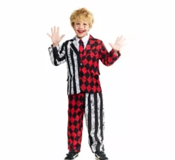 Costume da Giullare Sinistro a Righe e Rombi per Bambini