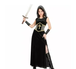 Costume da guerriera medievale nera con cappuccio per donna