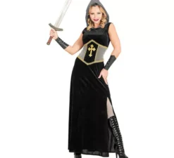 Costume da guerriera medievale nera con cappuccio per donna