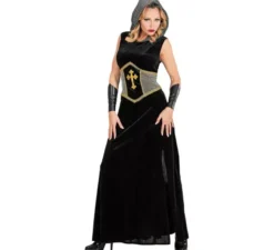 Costume da guerriera medievale nera con cappuccio per donna
