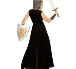 Costume da guerriera medievale nera con cappuccio per donna