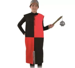 Costume da guerriero medievale rosso e nero o tunica per un bambino