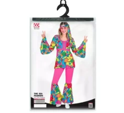 Costume da hippie anni '60 con fiori di cartone animato per donna