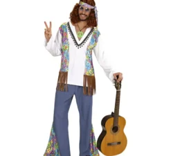 Costume da hippie bianco con gilet per uomo