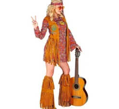 Costume da hippie con copristivali e frange per donna