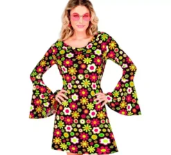 Costume da hippie floreale scuro degli anni '60 per donna