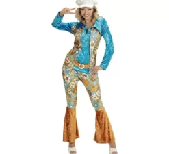 Costume da hippie in velluto blu da donna