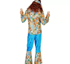Costume da hippie in velluto blu da uomo