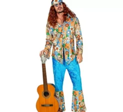 Costume da hippie in velluto blu da uomo