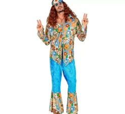 Costume da hippie in velluto blu da uomo