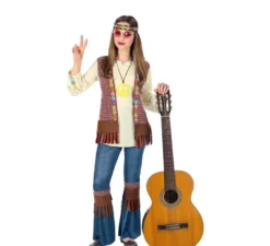 Costume da hippie marrone con collana per ragazze e adolescenti