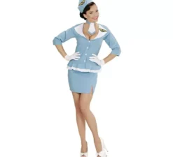 Costume da hostess blu con cravatta per donna