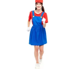 Costume da idraulico rosso da videogioco per donna