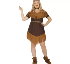 Costume da indiana marrone con frange per donna