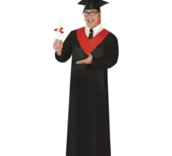 Costume da laureato nero e rosso per adulto