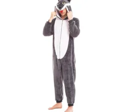 Costume da lupo grigio con cappuccio per uomo