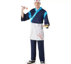 Costume da maestro chef di sushi blu per uomo