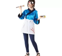 Costume da maestro cuoco di sushi blu per donna