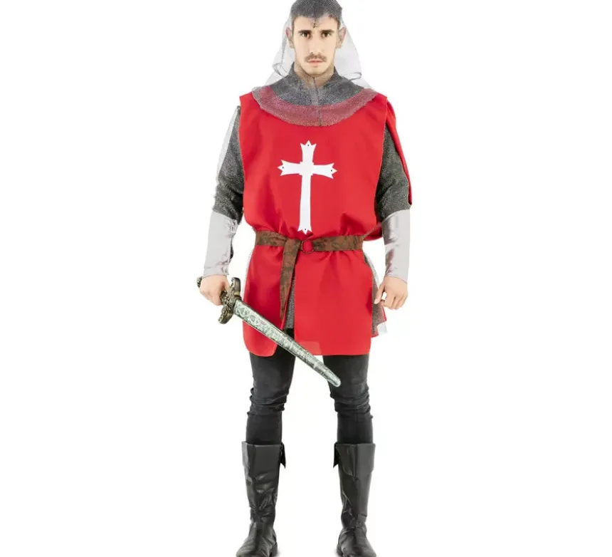 Costume da mantello da guerriero medievale rosso per uomo