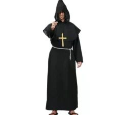 Costume da monaco medievale scuro con croce per uomo