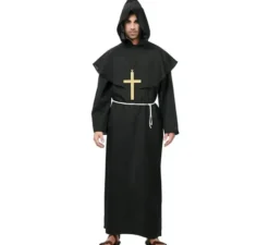 Costume da monaco medievale scuro con croce per uomo