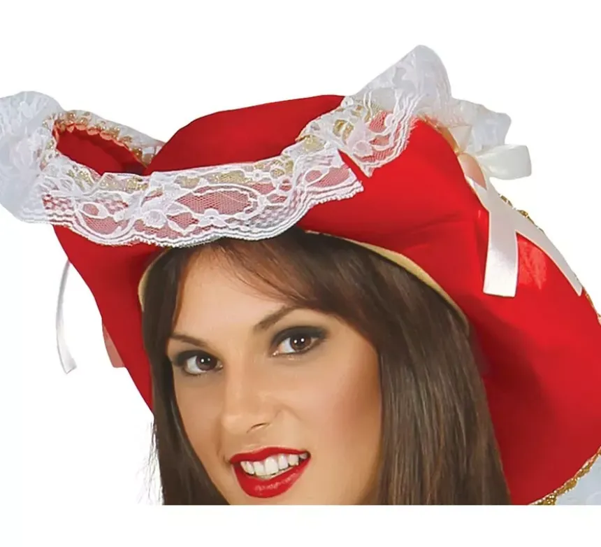 Costume da moschettiere rosso con fleur de lis per donna