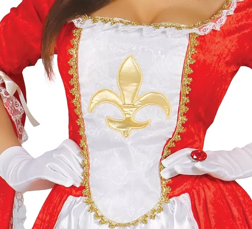 Costume da moschettiere rosso con fleur de lis per donna