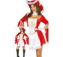 Costume da moschettiere rosso con fleur de lis per donna