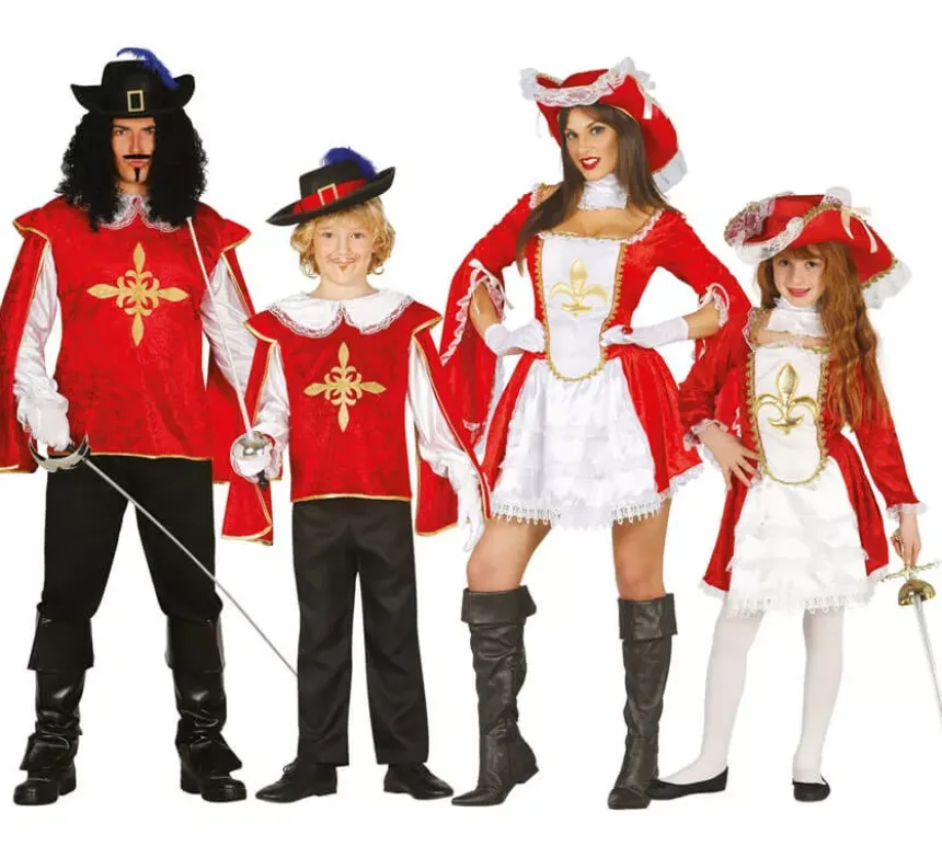 Costume da moschettiere rosso con fleur de lis per donna