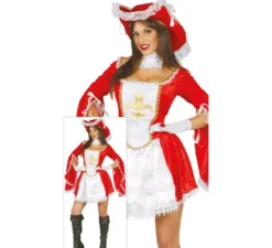 Costume da moschettiere rosso con fleur de lis per donna