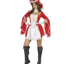 Costume da moschettiere rosso con fleur de lis per donna