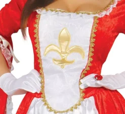 Costume da moschettiere rosso con fleur de lis per donna