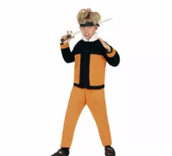 Costume da ninja anime arancione e nero per bambino