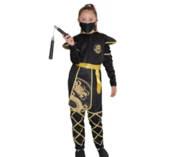 Costume da ninja nero e oro per bambina