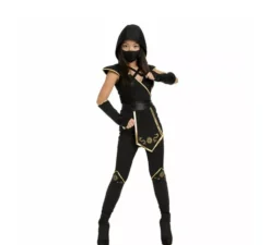 Costume da ninja nero e oro per una donna