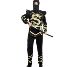 Costume da ninja nero e oro per uomo