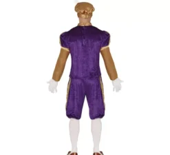 Costume da paggio viola e arancione con cappello per uomo