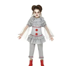 Costume da Pagliaccia del terrore grigio per bambina