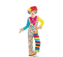 Costume da pagliaccio multicolore con cravatta per bambina