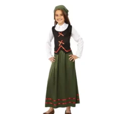 Costume da pastorella verde con sciarpa per bambina