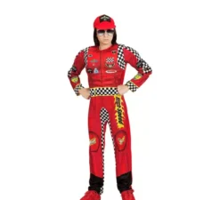 Costume da pilota di Formula 1 a quadretti rossi con cappello per bambino