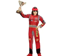 Costume da pilota di Formula 1 a quadretti rossi con cappello per bambino