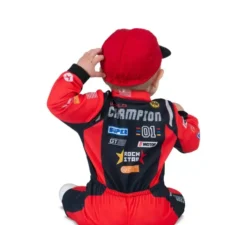Costume da pilota rosso e nero con cappello per bambino e bambino