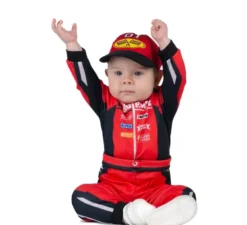 Costume da pilota rosso e nero con cappello per bambino e bambino