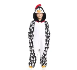 Costume da pinguino natalizio stampato o pigiama con cappuccio per bambini