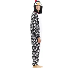 Costume da pinguino natalizio stampato o pigiama con cappuccio per adulto