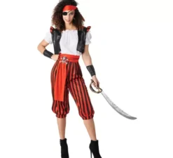 Costume da pirata a righe rosse per donna